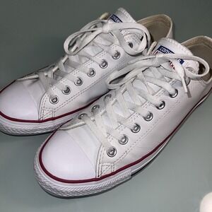 Converse White Leather Unisex Minimalist Classic Low Top Sneaker Mens Size 9